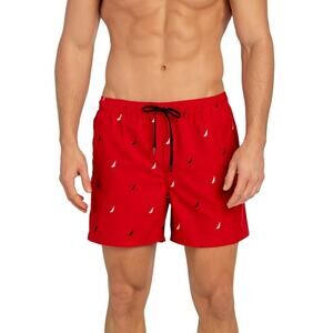 Nautica Men's Red Quick-Dry Swim Trunks Shorts - Size Large, Sailboat Print, NWT
